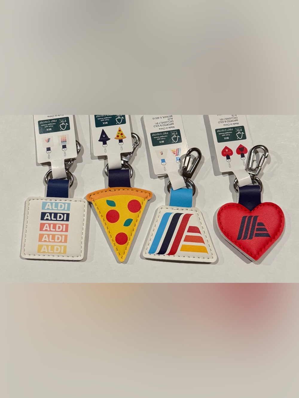 Aldi Quarter Holder Keychain Clip Bundle Pizza, Heart, Shapes NWT